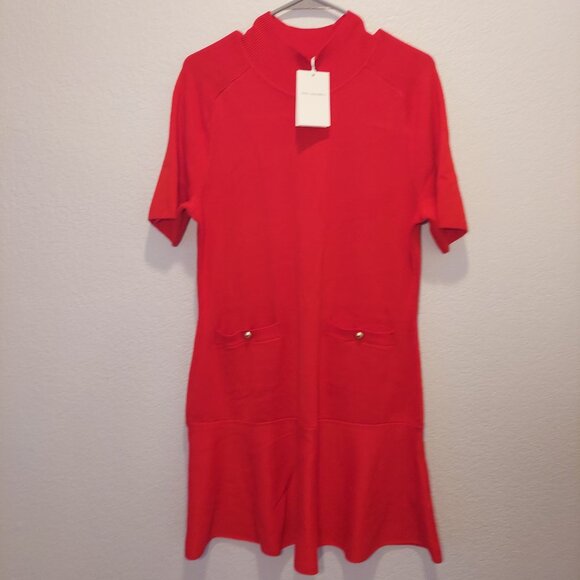 NWT Free Assembly Red Knit Fit & Flare Mini Dress Size L - Picture 2 of 6